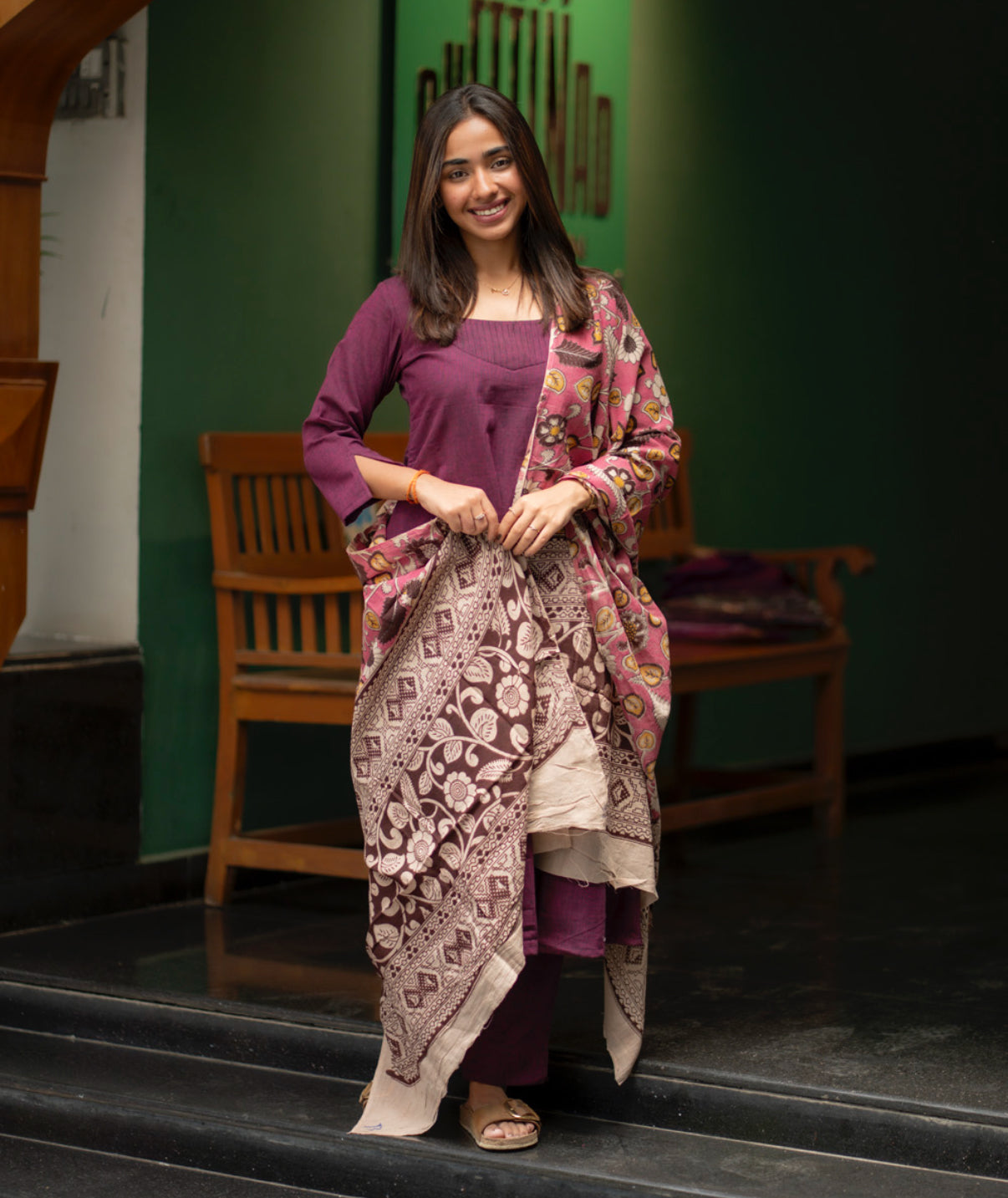 AL 575 Raw silk co ords with kalamkari dupatta(with lining) - image 1